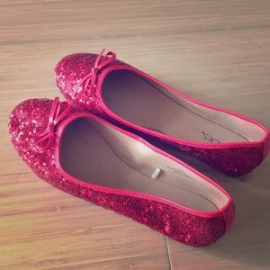 Red Sequin Ballet Flats - Worn Once!